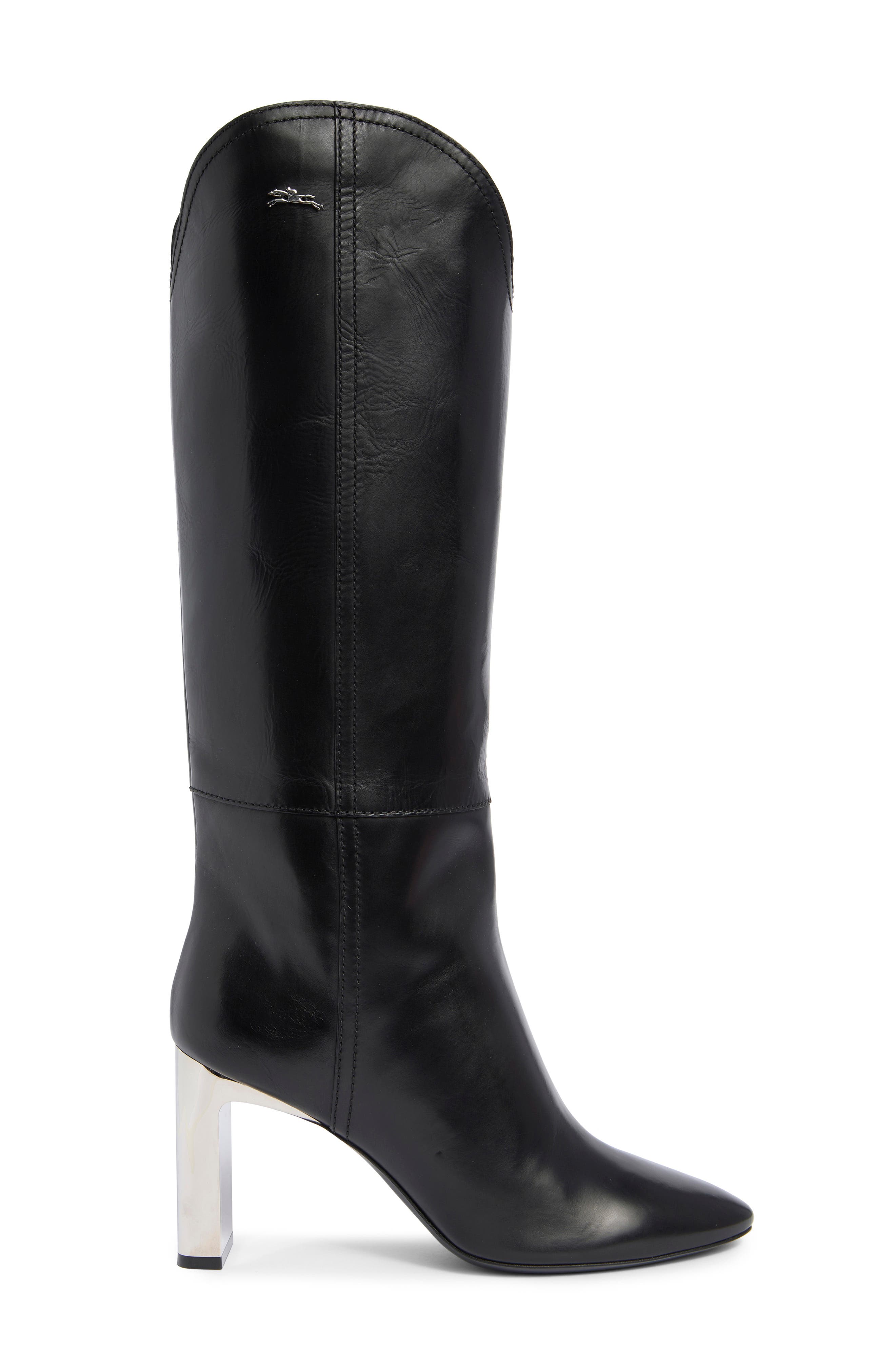 Longchamp Metallic Heel Western Boot, Alternate, color, Black