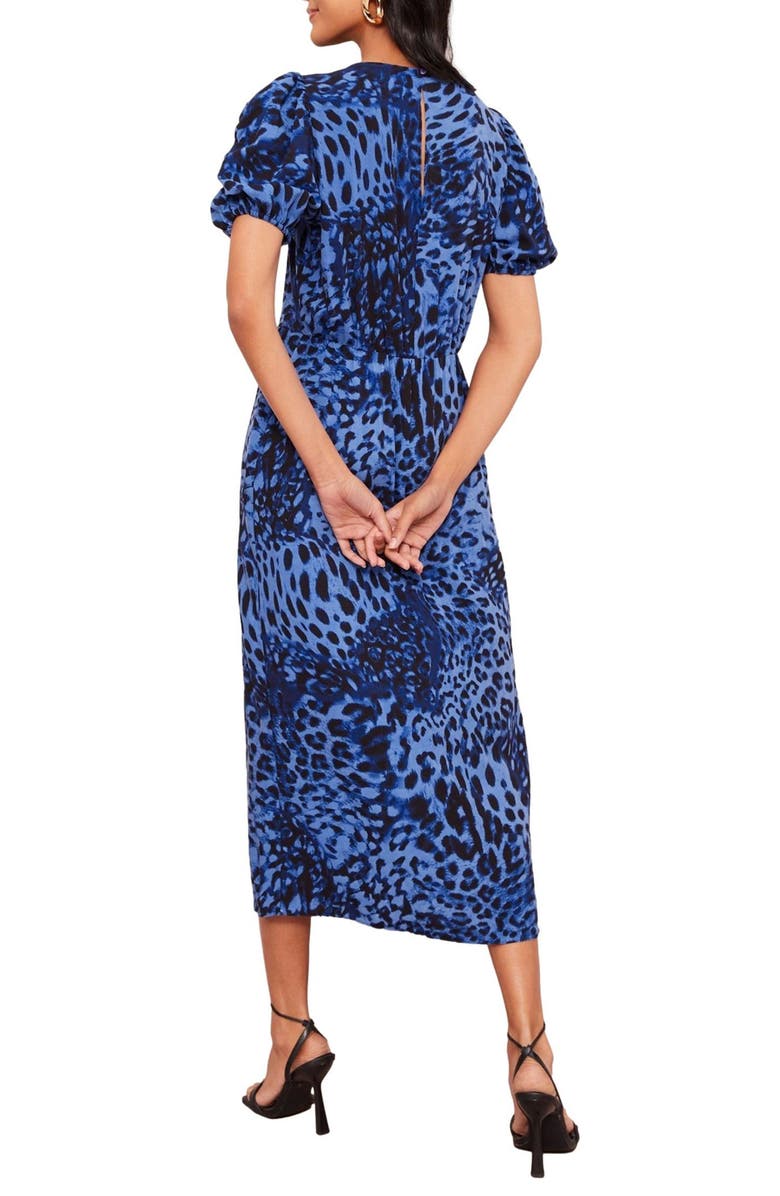 Friends Like These Leopard Print Ruched Midi Dress, Alternate, color, Blue