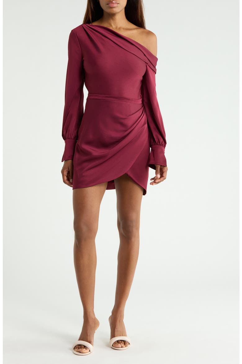 Cameron One-Shoulder Long Sleeve Dress, Main, color, CRANBERRY