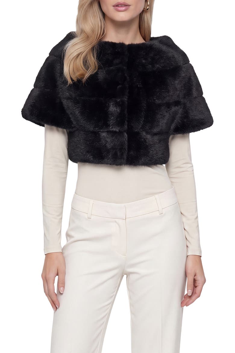 Fur-Free Mink (Faux Fur) Capelet, Alternate, color, BLACK
