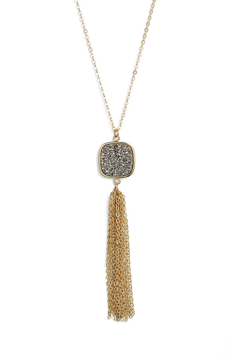Sonya Renee 'N-Tessa' Drusy Tassel Pendant Necklace, Alternate, color, DARK SILVER