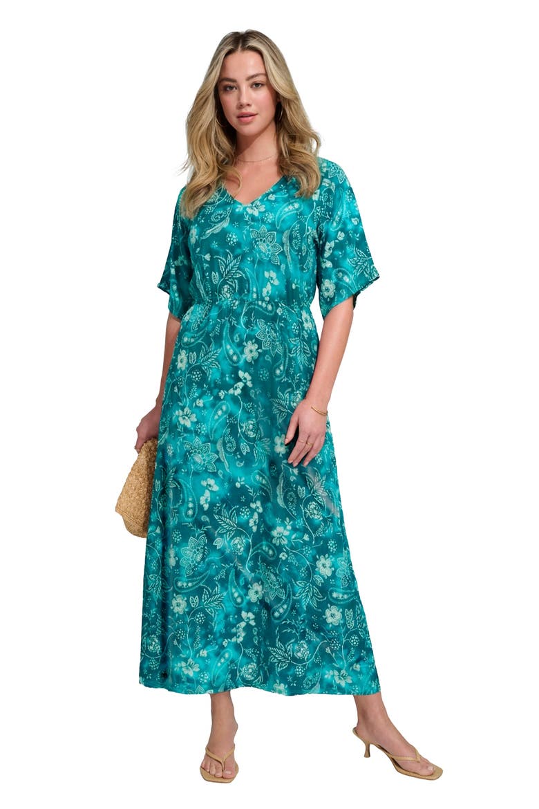 Plus Size Stretch Knit Dolman Sleeve Maxi Dress, Main, color, DEEP TEAL PAISLEY TIE DYE