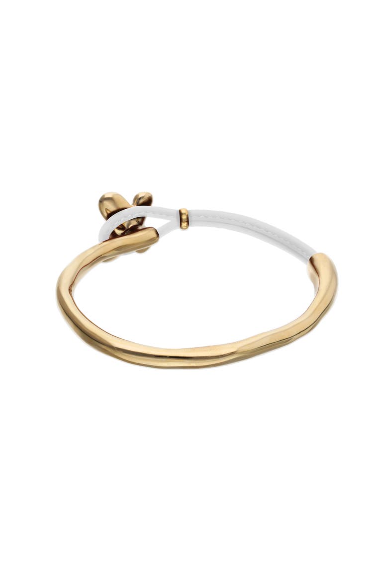 Leather Bracelet with Gold-Tone Butterfly, Alternate, color, Cream