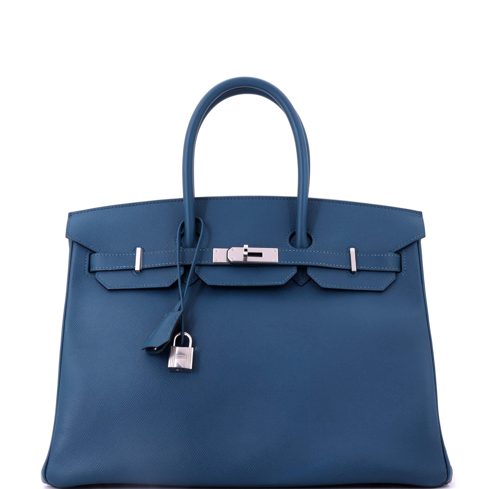 Pre-Owned Hermes Birkin Handbag Blue Epsom with Palladium Hardware 35, Main, color, Bleu Tempete