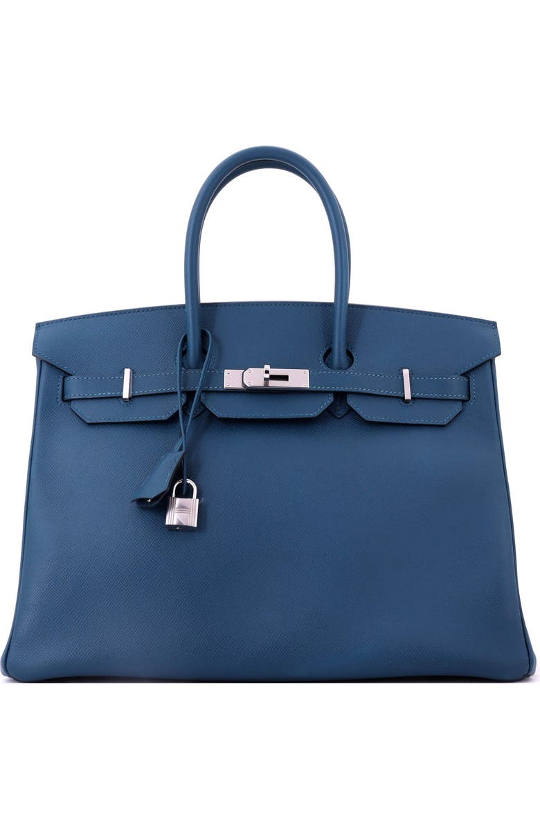 Pre-Owned Hermes Birkin Handbag Blue Epsom with Palladium Hardware 35, Main, color, Bleu Tempete