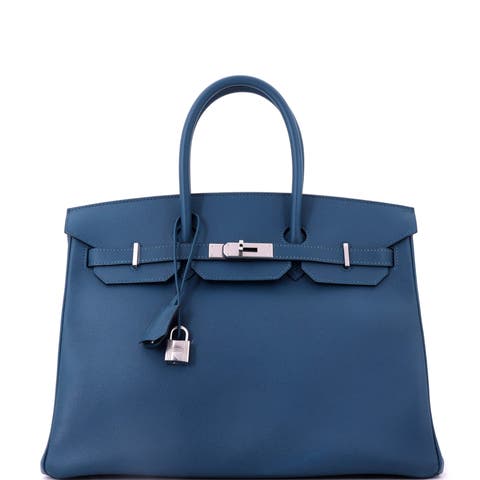 Birkin Handbag Blue Epsom with Palladium Hardware 35