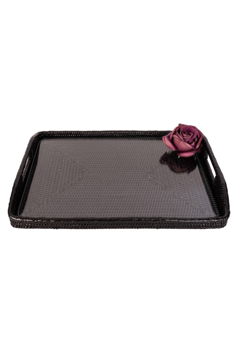 Artifacts Trading Company<sup>™</sup> Artifacts Rattan Rectangular Tray with Glass Insert, Alternate, color, Tudor Black
