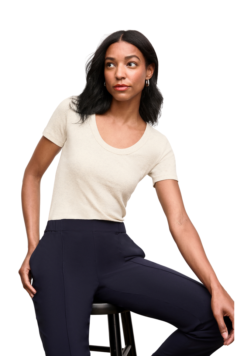 Avi Scoopneck T - Shirt - Organic Ribbed Pima Cotton, Alternate, color, Beige Melange