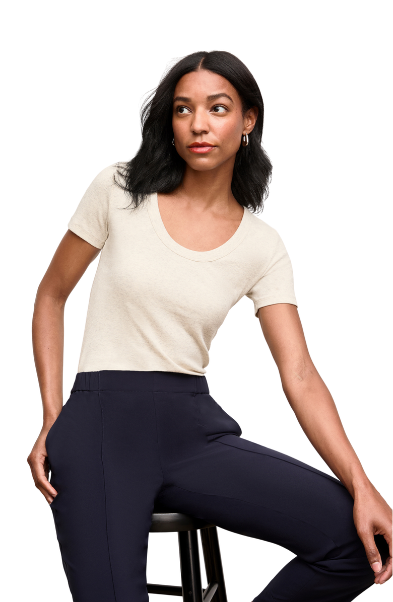 M.M.LaFleur Avi Scoopneck T - Shirt - Organic Ribbed Pima Cotton, Alternate, color, Beige Melange