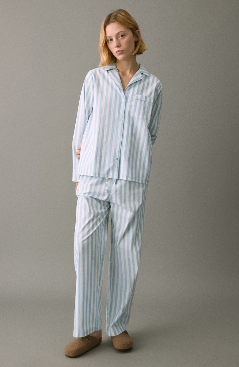 MANGO TEEN Stripe Cotton Long Pajamas, Alternate, color, Sky Blue
