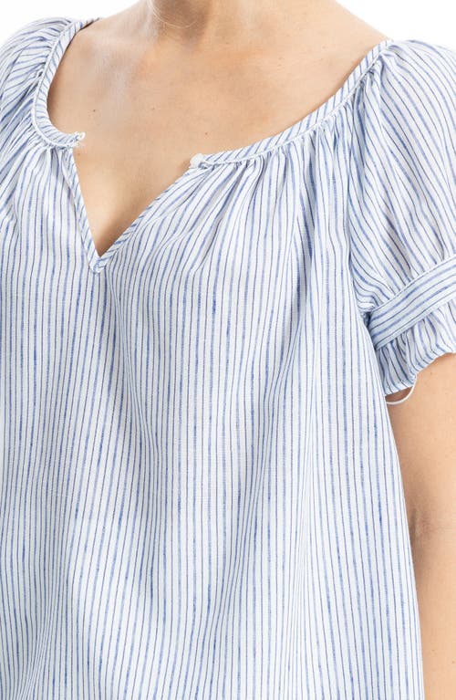 Max Studio Stripe Ruffle Puff Sleeve Top