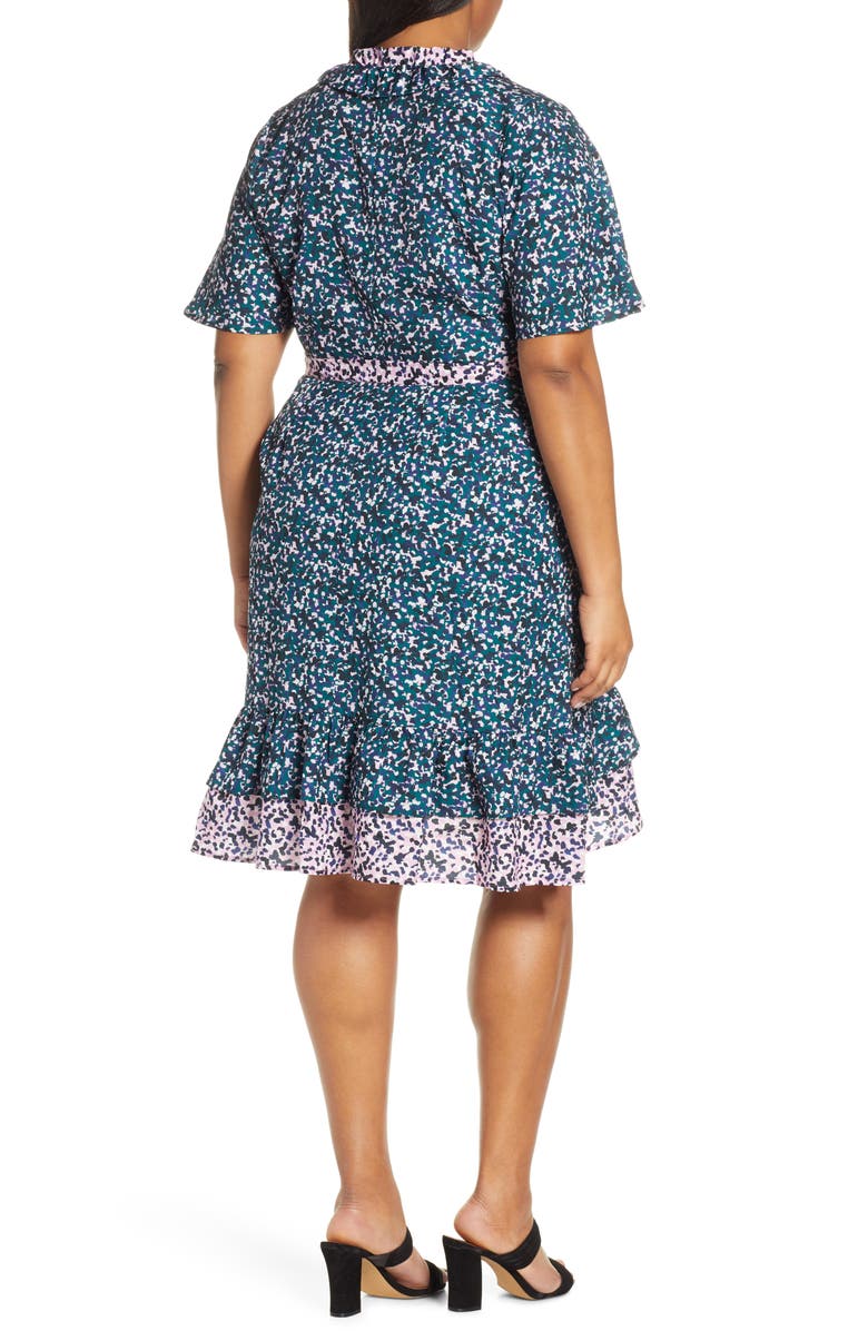 ELOQUII Contrast Ruffle Trim Wrap Dress, Alternate, color, 