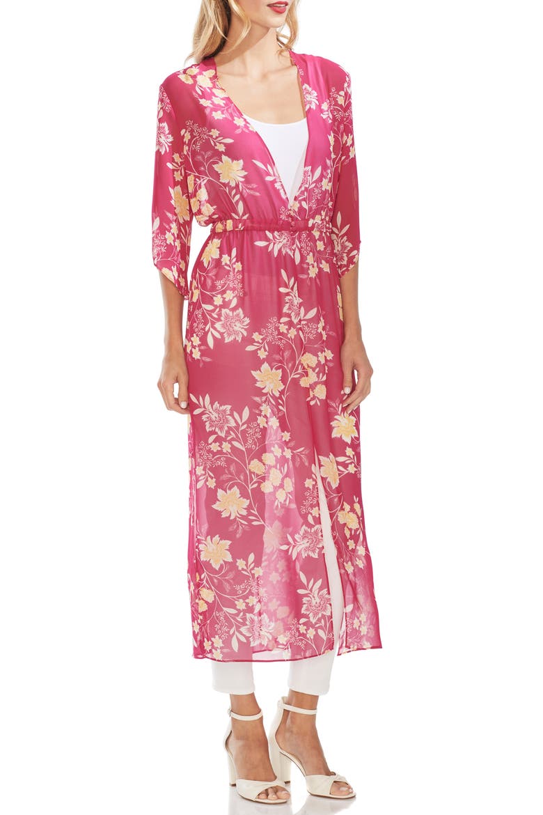 Floral Getaway Chiffon Duster, Main, color, WILDHIBISCUS