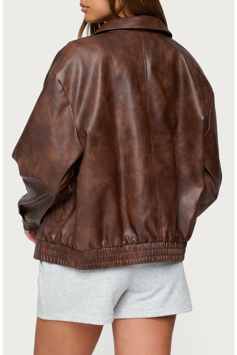 Ardella Oversize Faux Leather Jacket, Alternate, color, BROWN