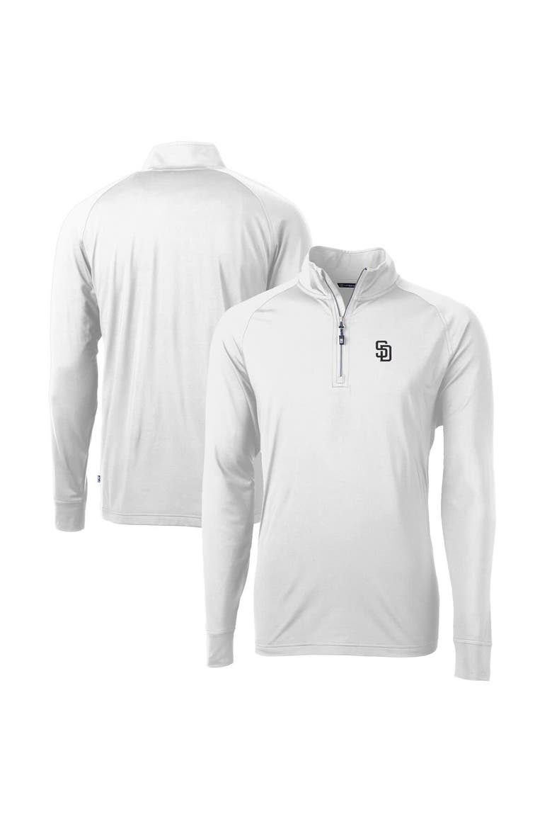Men's Cutter & Buck  White San Diego Padres Adapt Eco Knit Stretch Recycled Quarter-Zip Pullover Top, Main, color, White