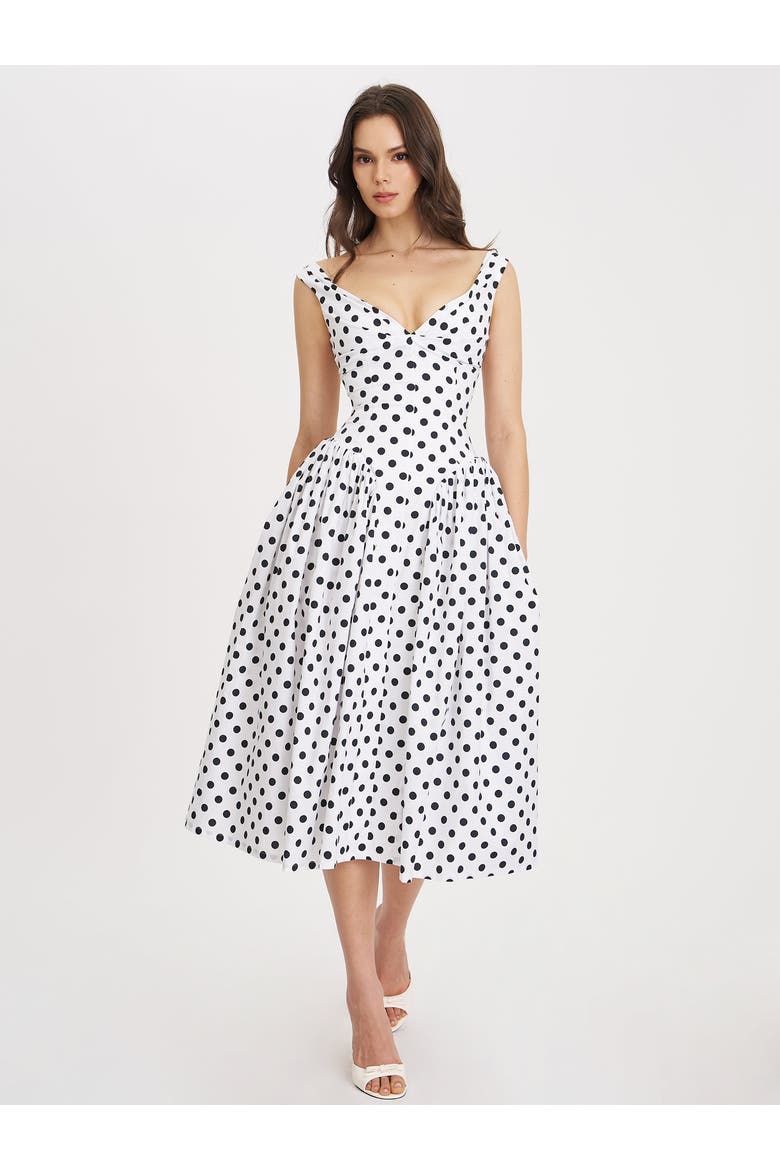 rahma polka dot drop waist midi cotton poplin dress Miss Circle Rahma Polka Dot Cotton Poplin Drop Waist Midi Dress XS