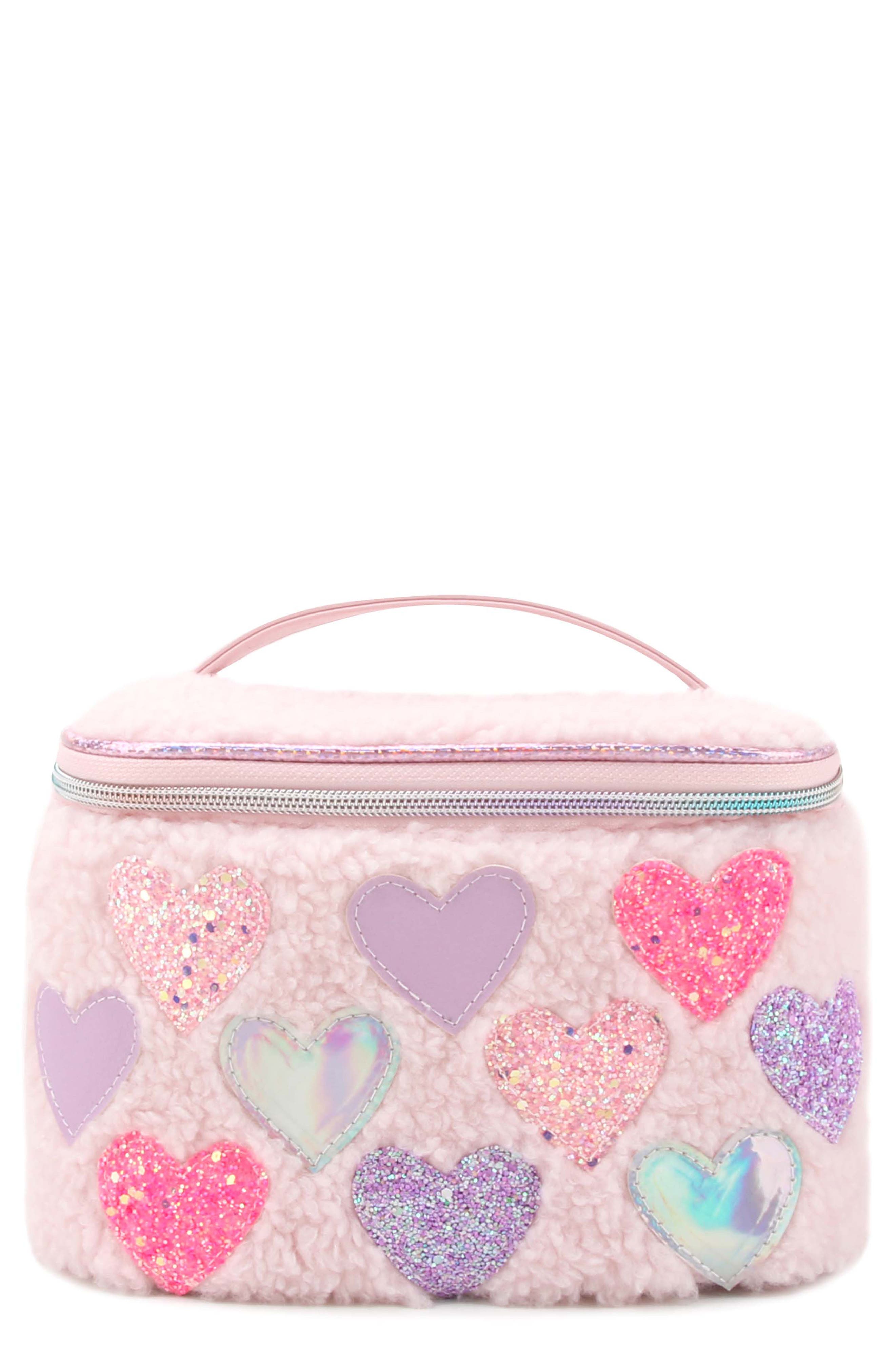 OMG Accessories Kids' Heart Faux Fur Train Case, Main, color, 