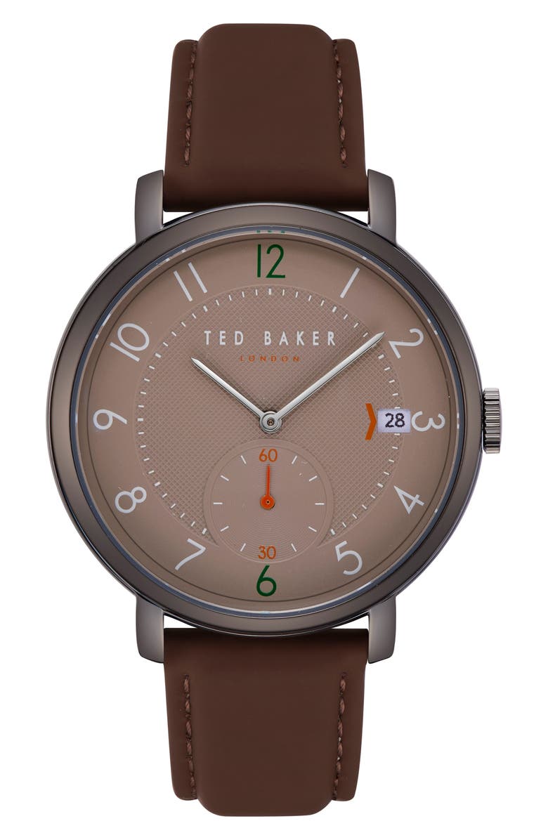 Ted Baker London Oscar Leather Strap Watch, 43mm, Main, color,