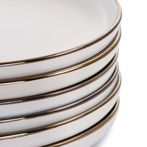 Elama Arthur 6pc Stoneware Dinner Plate Set In Matte White With Gold-tone Rim