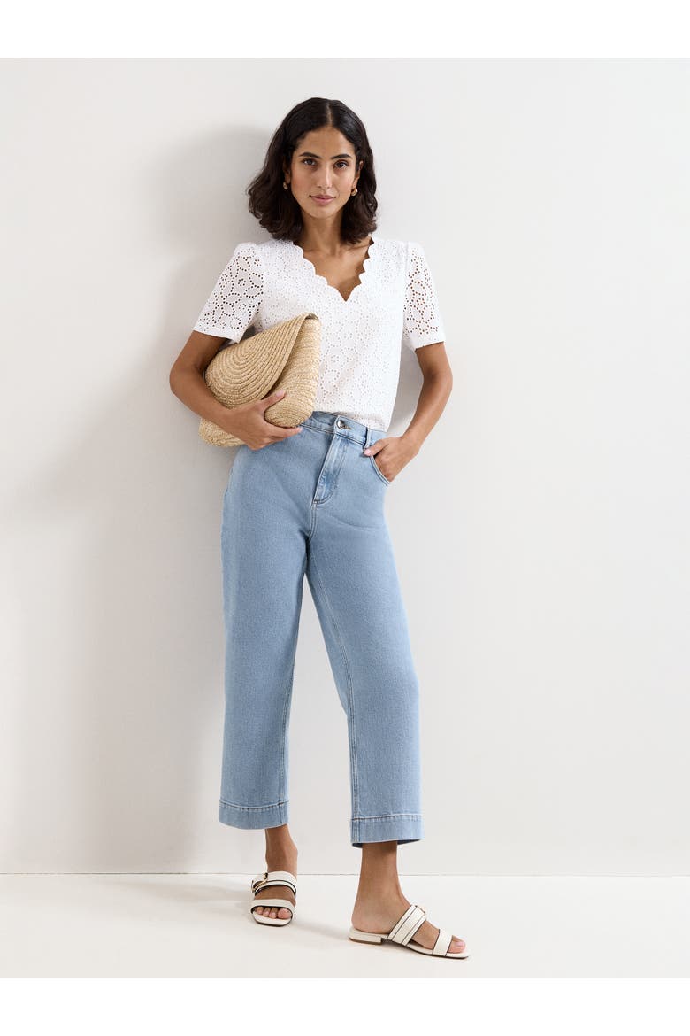 Freya Scallop V-Neck T-Shirt, Alternate, color, White
