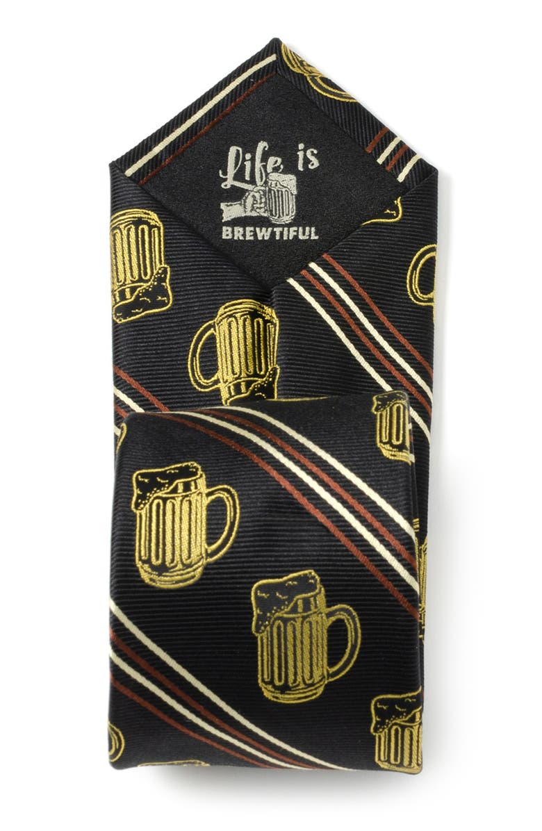 Cufflinks, Inc. Beeraficionado Stripe Silk Blend Tie, Alternate, color, Brown