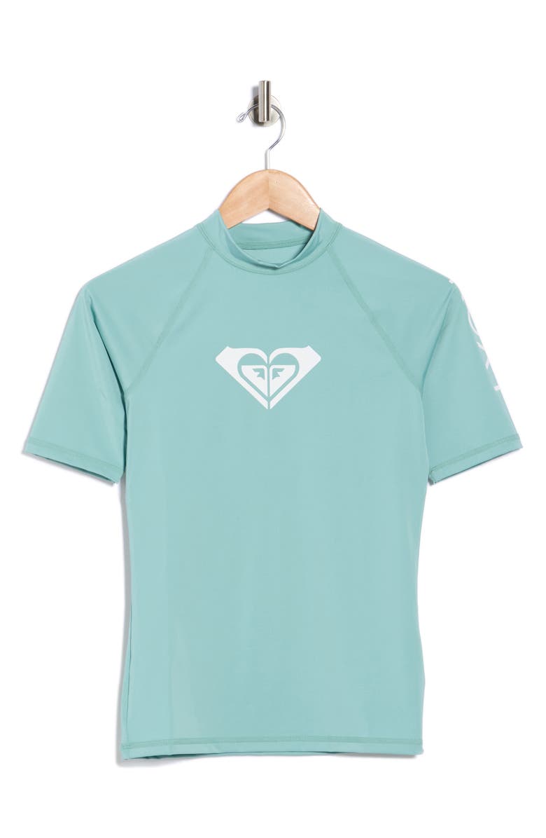 Roxy Whole Hearted Short Sleve Rashguard, Main, color, Aqua