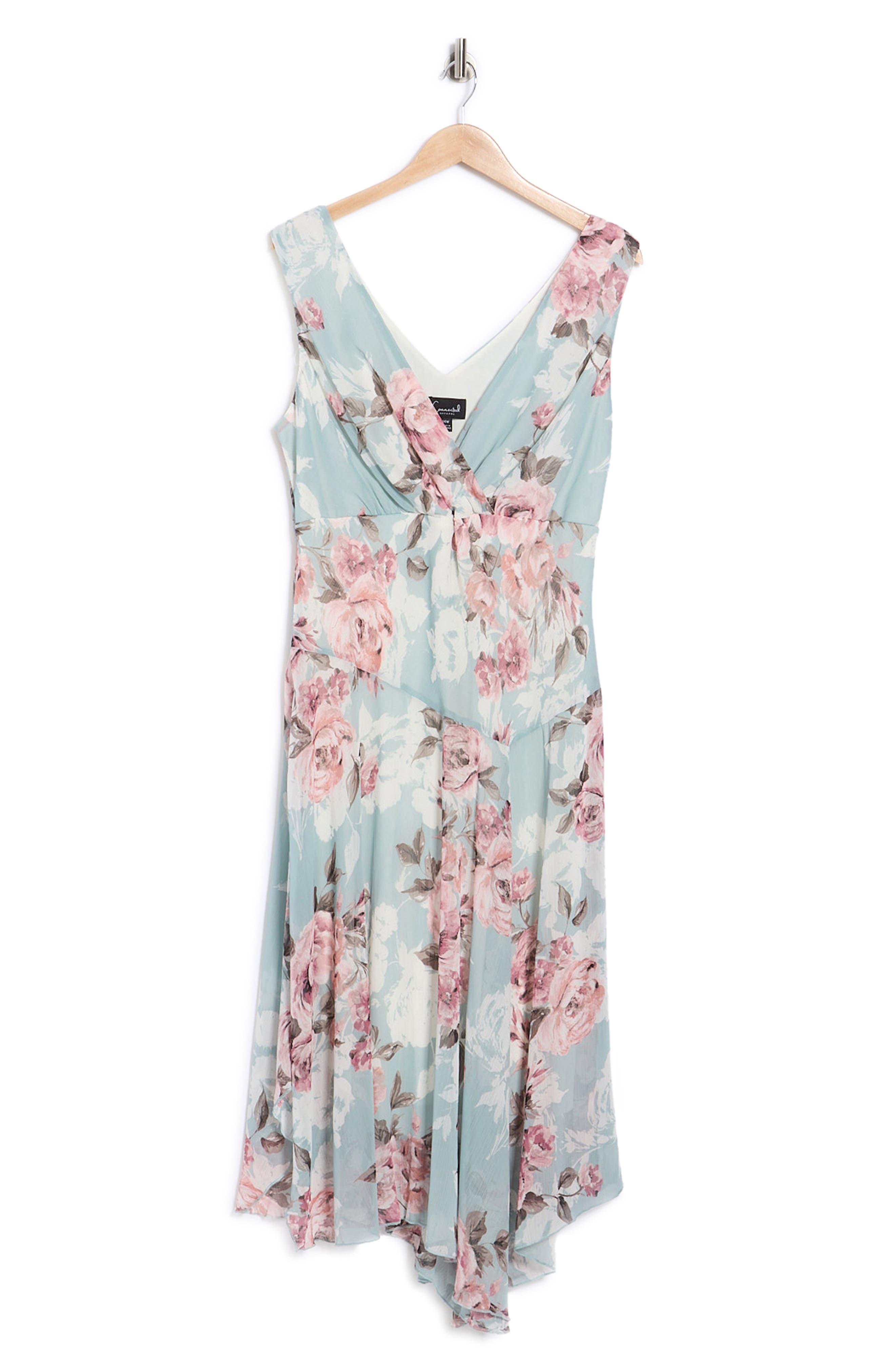 Connected Apparel Floral Asymmetric Hem Dress