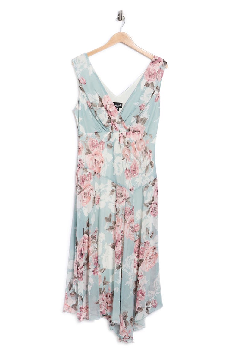 Floral Asymmetric Hem Dress, Alternate, color, SAGE