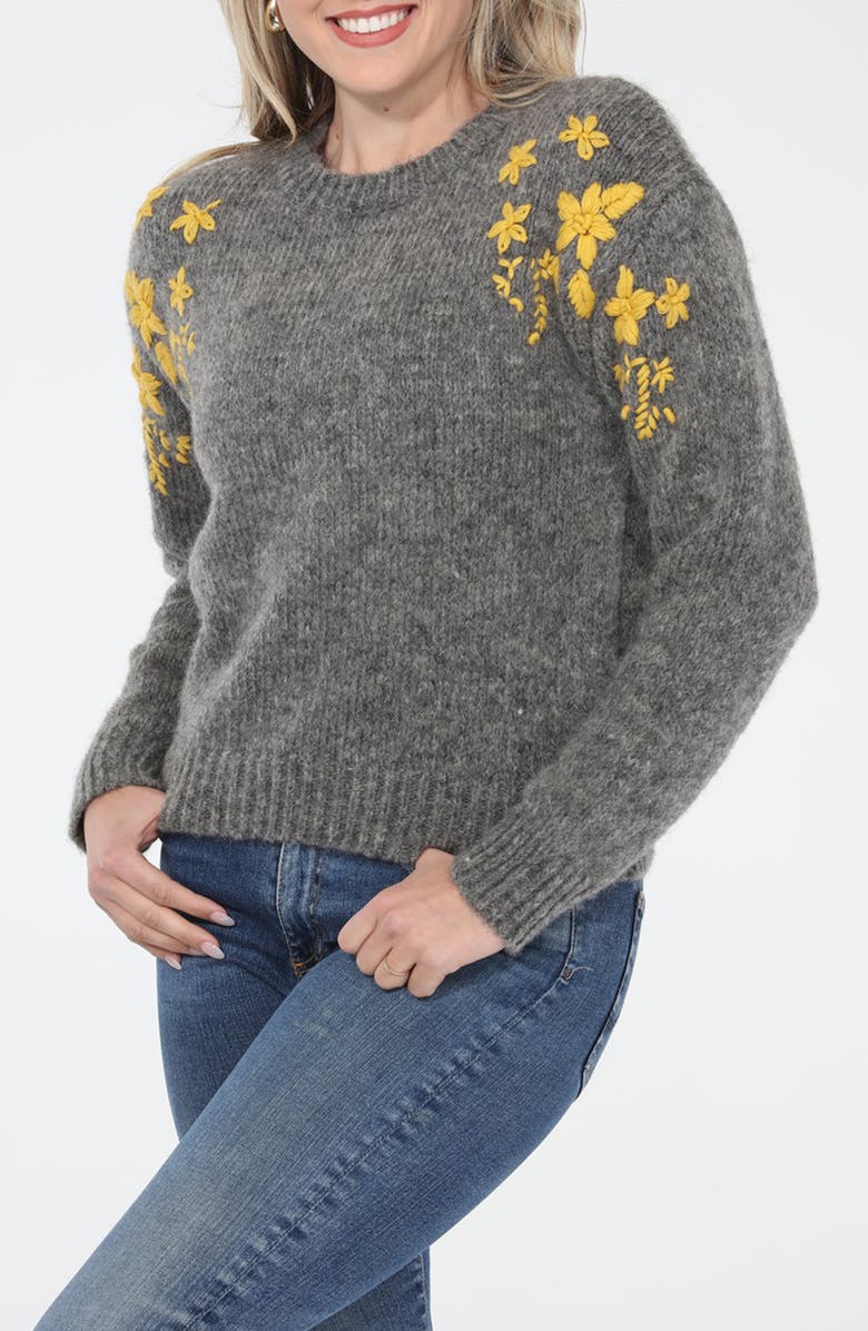 RAIN AND ROSE Floral Embroidered Sweater, Alternate, color, Grey