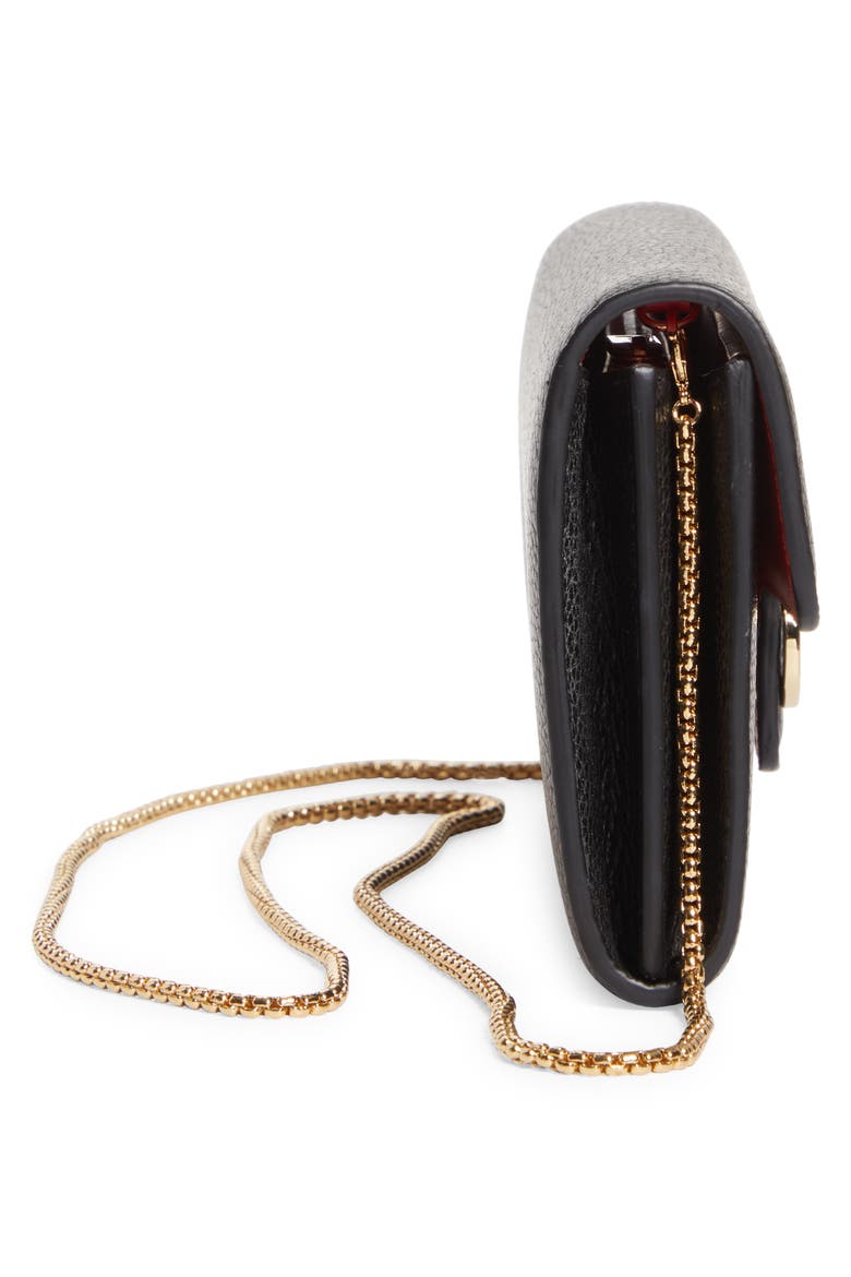 Gancio Grained Leather Wallet on a Chain, Alternate, color, NERO/ FLAME RED
