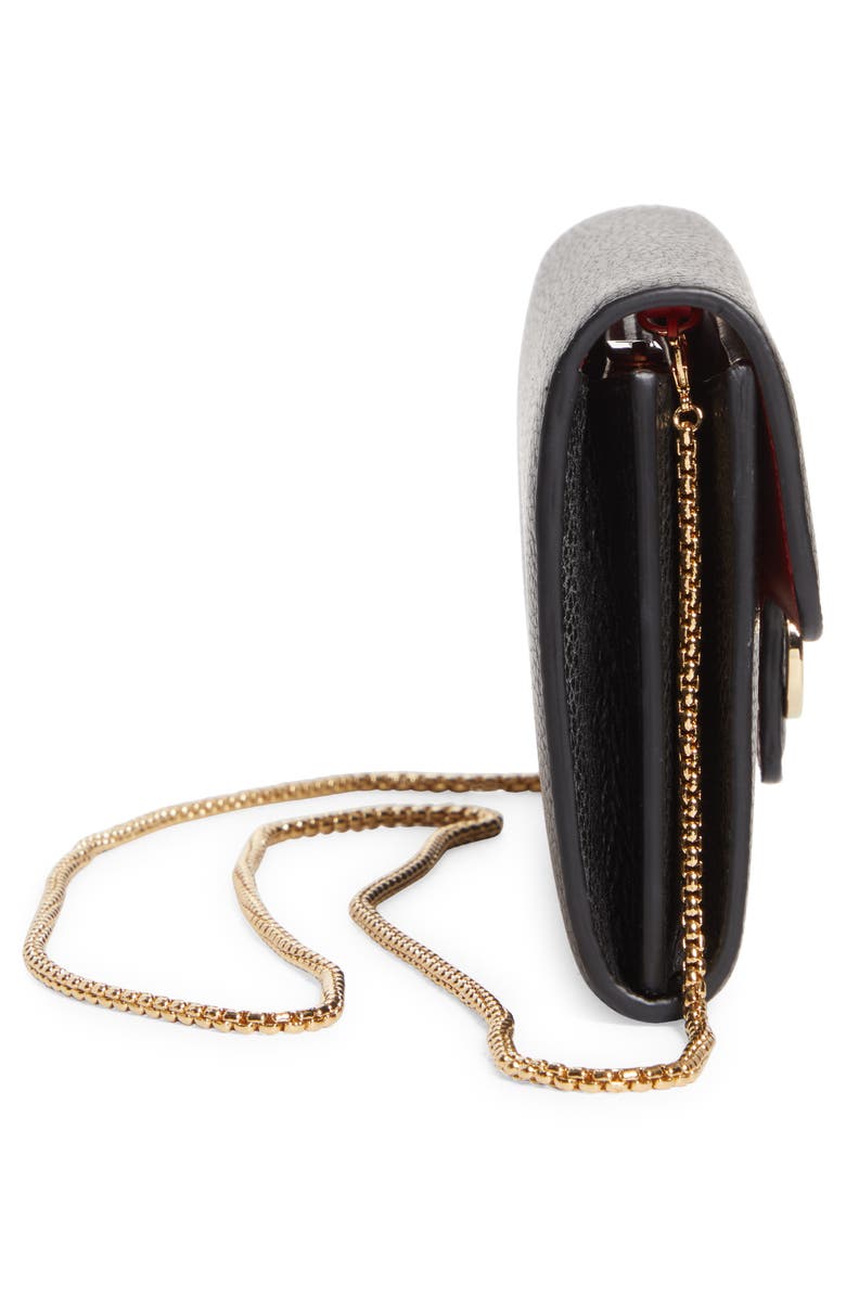 FERRAGAMO Gancio Grained Leather Wallet on a Chain, Alternate, color, Nero/ Flame Red