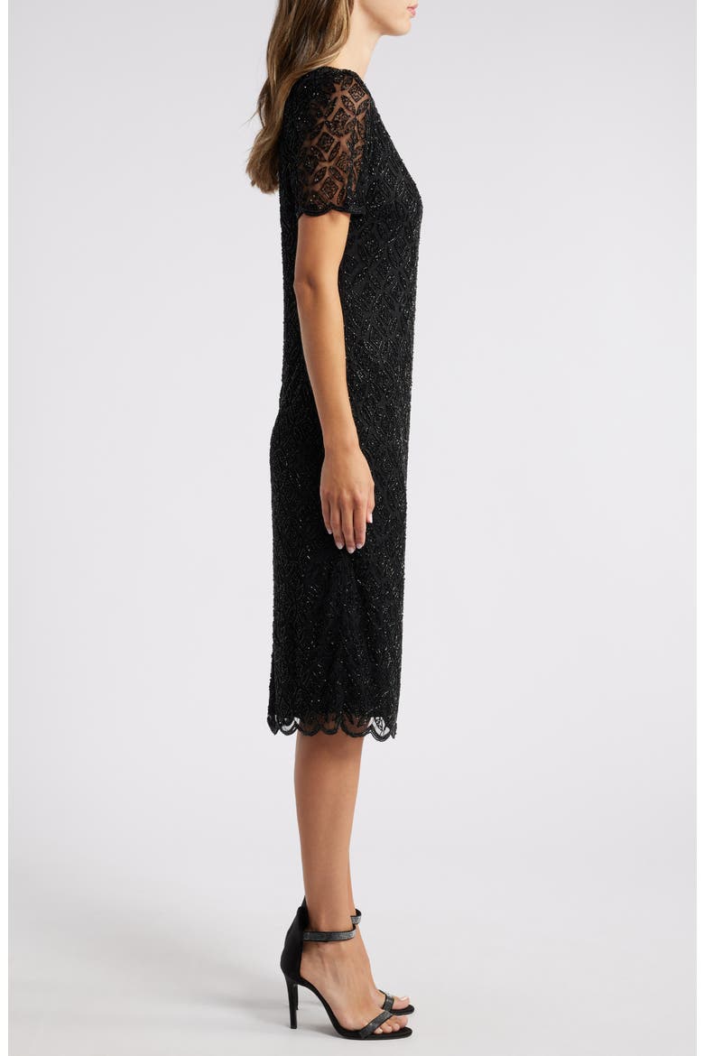 Beaded Midi Cocktail Dress, Alternate, color, BLACK