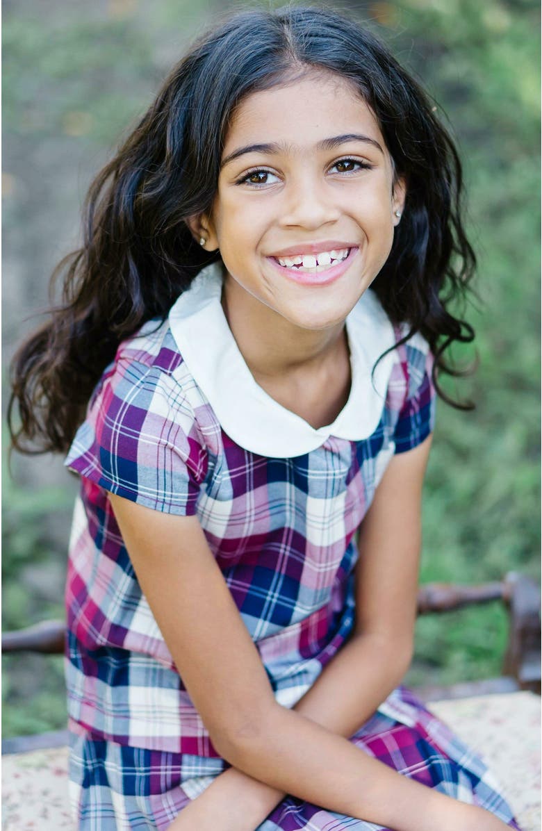 Hope & Henry Girls' Organic Peter Pan Collar Pleated Dress, Toddler, Alternate, color, Berry Tartan