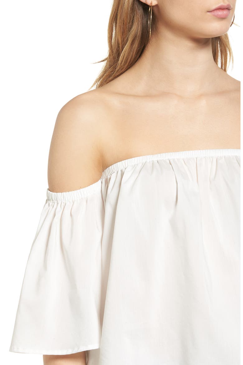 Off the Shoulder Flutter Crop Top, Alternate, color, WHITE