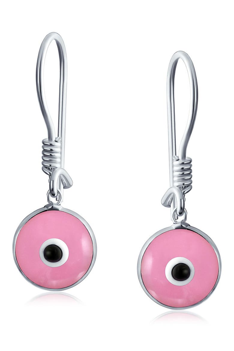 Sterling Silver Evil Eye Drop Earrings, Main, color, PINK