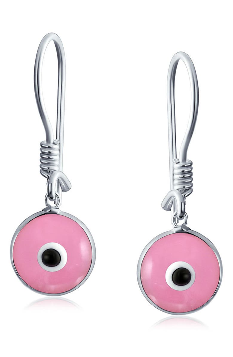 BLING JEWELRY Sterling Silver Evil Eye Drop Earrings, Main, color, Pink