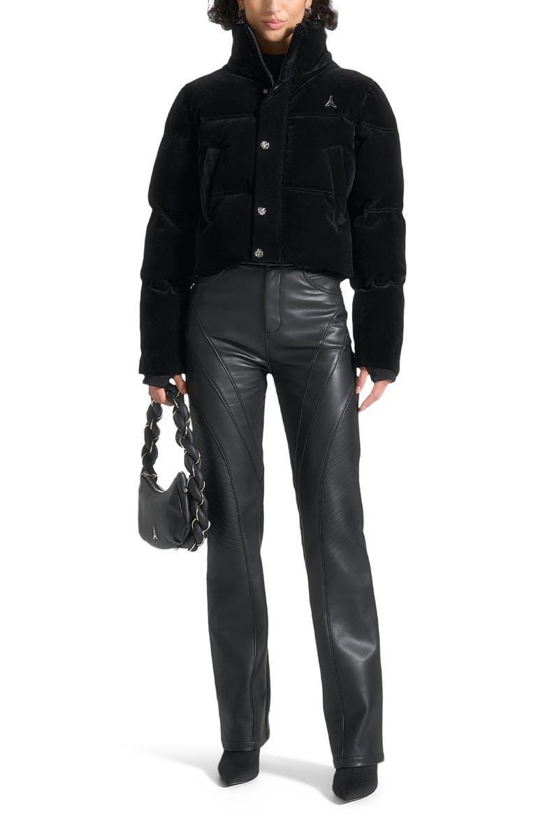 Manière De Voir Maeva Velvet Cropped Puffer Jacket, Alternate, color, Black