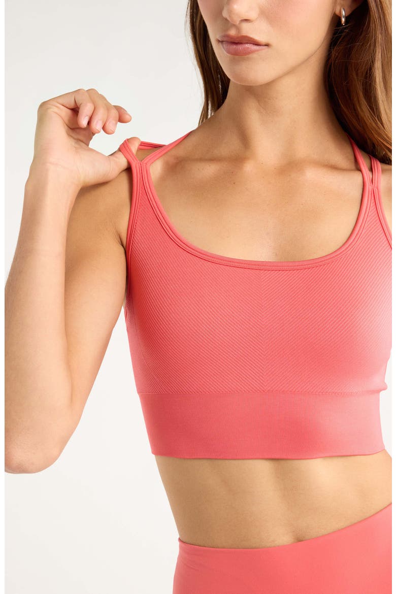 Seamless Strappy Sports Bra, Alternate, color, CORAL SHARON