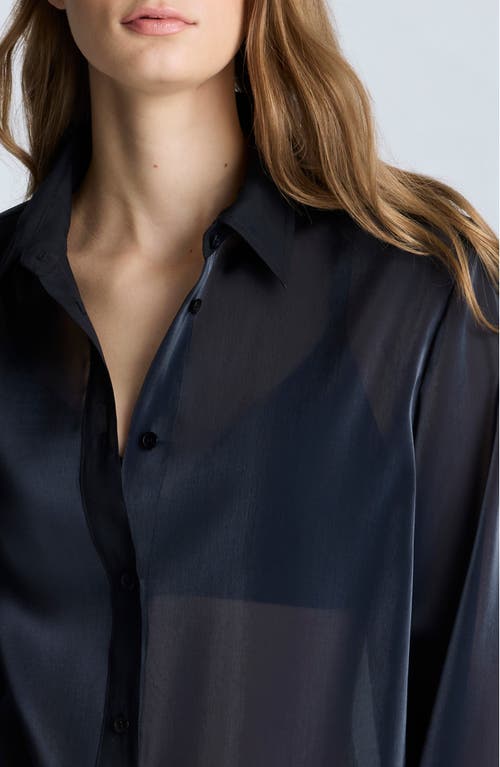 Kenneth Cole Oversize Organza Button-up Shirt In Black