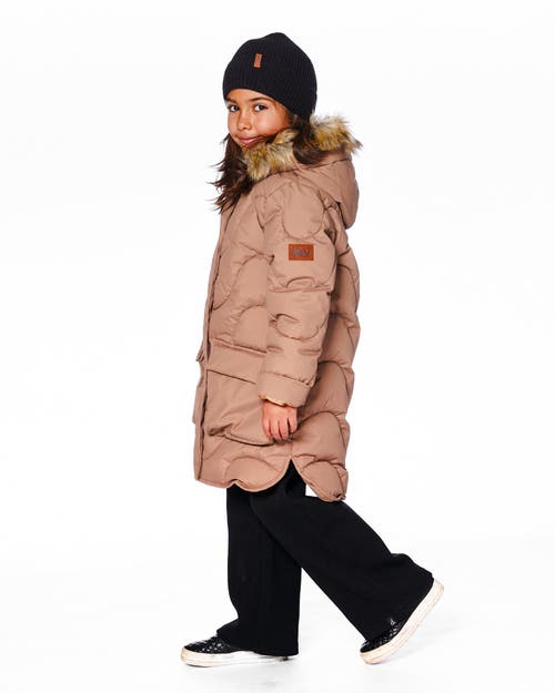 Deux Par Deux Long Wavy Quilt Puffy Winter Coat In Brown