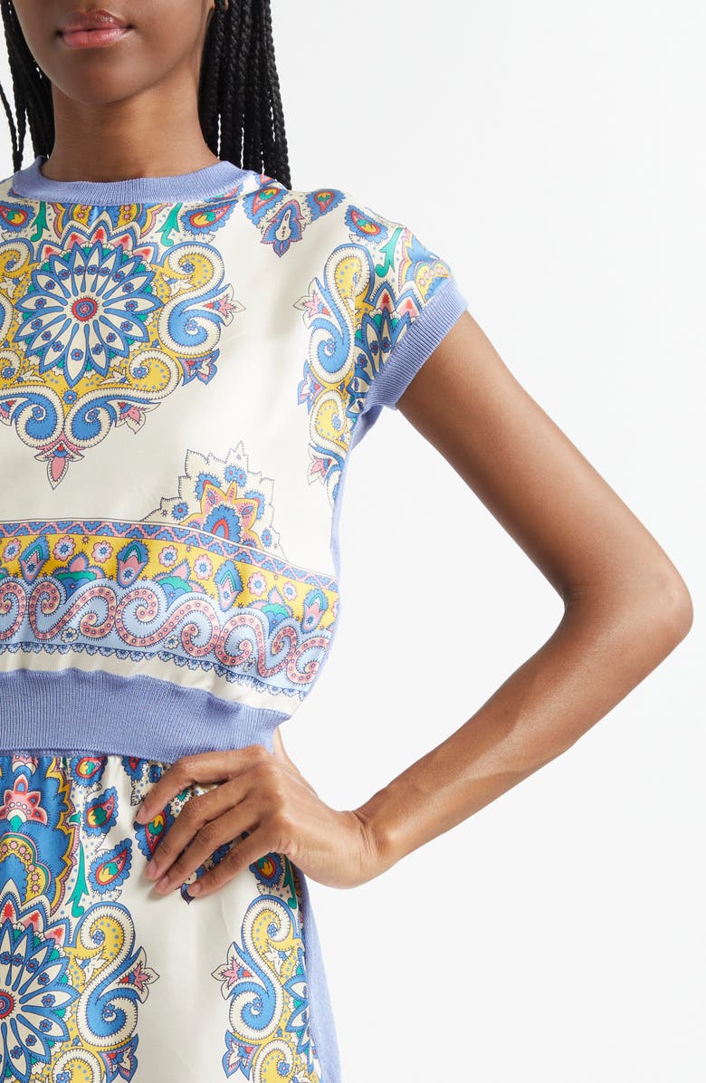 Etro Cap Sleeve Mixed Media Sweater, Alternate, color, 