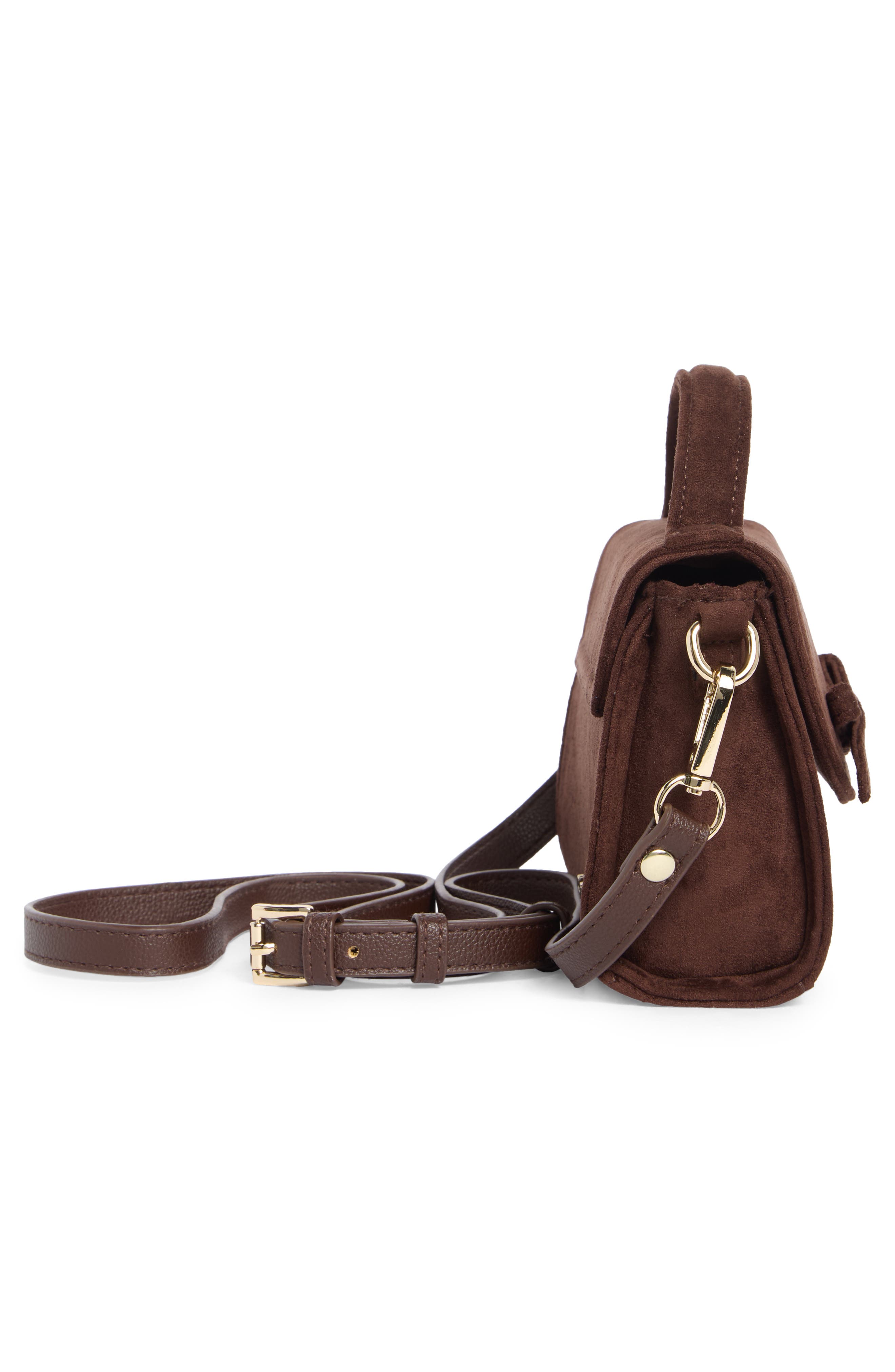 Madden Girl Faux Suede Top Handle Crossbody Bag, Alternate, color, Brown