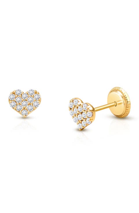 14K Gold Dearest Heart Studs Screw Back Earrings