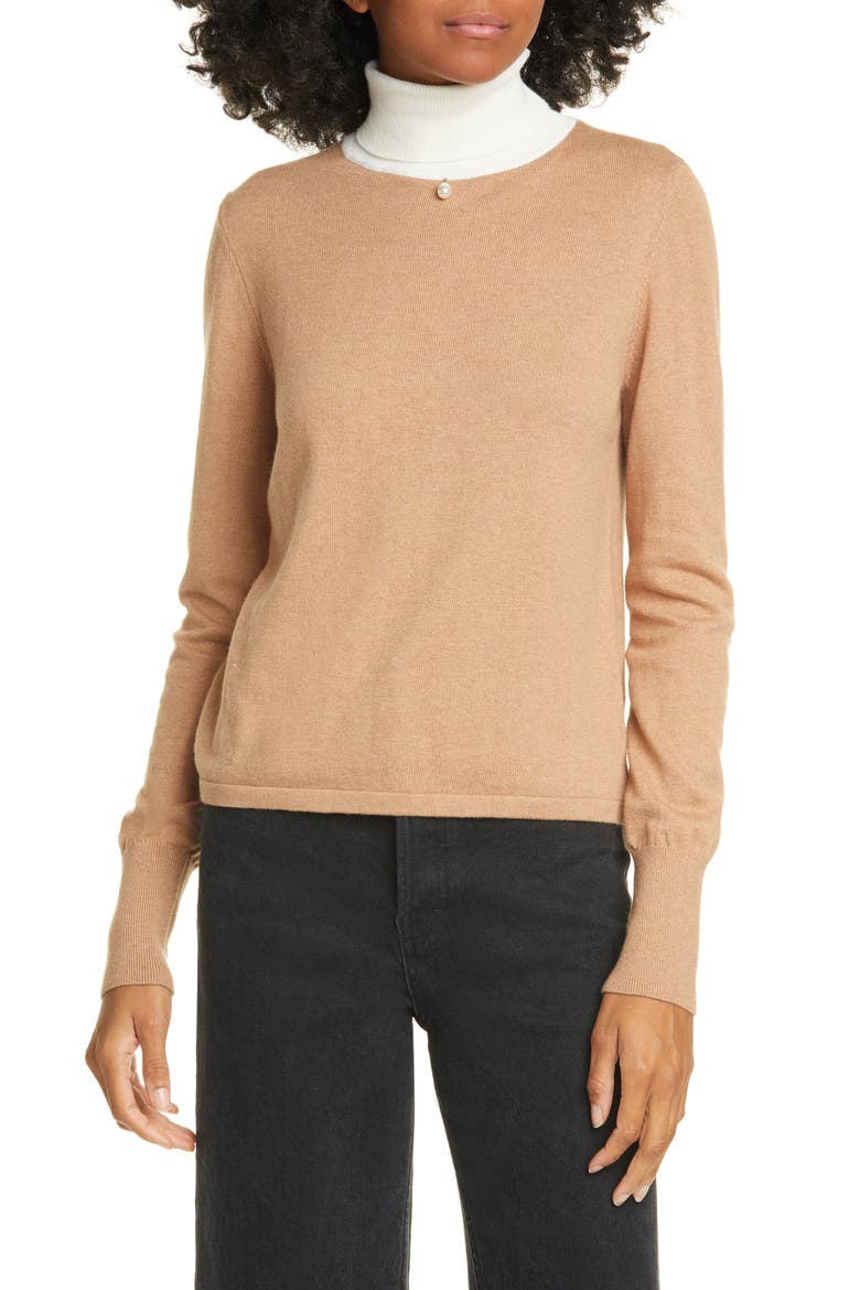 Urchin Contrast Turtleneck Sweater, Main, color, MOCHA/ EGGSHELL