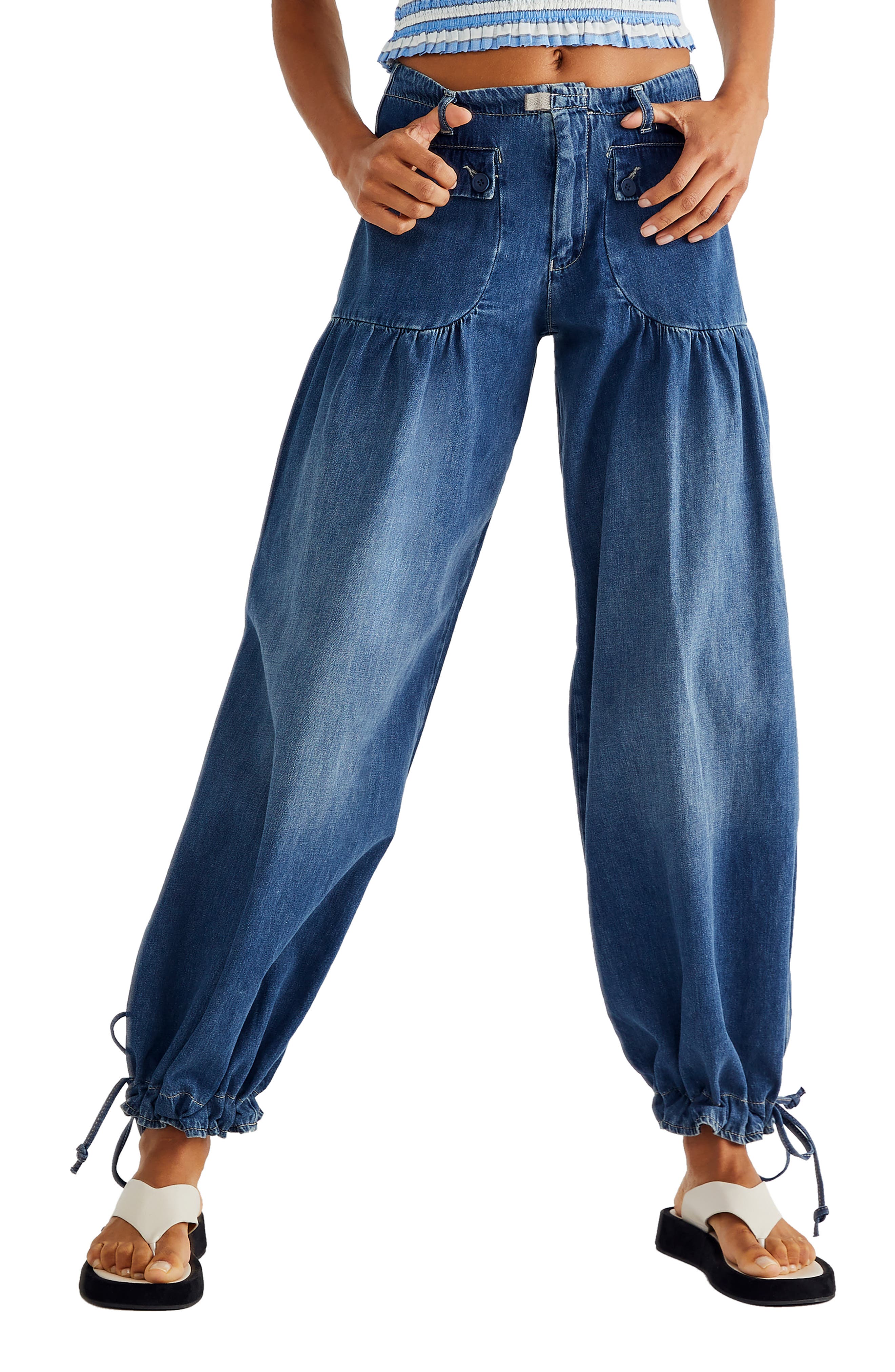 Free People Lotus High Waist Tie Hem Barrel Leg Jeans