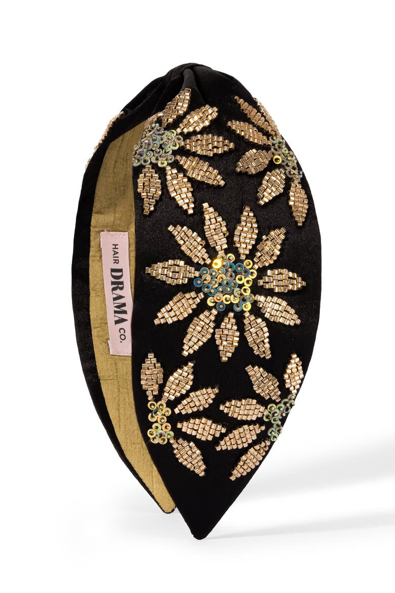 Midnight Marigold Headband, Main, color, Black
