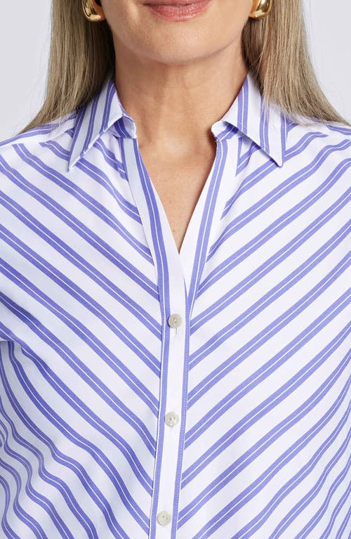 Foxcroft Mary Stripe Cotton Blend Button-up Shirt In Lapis/white