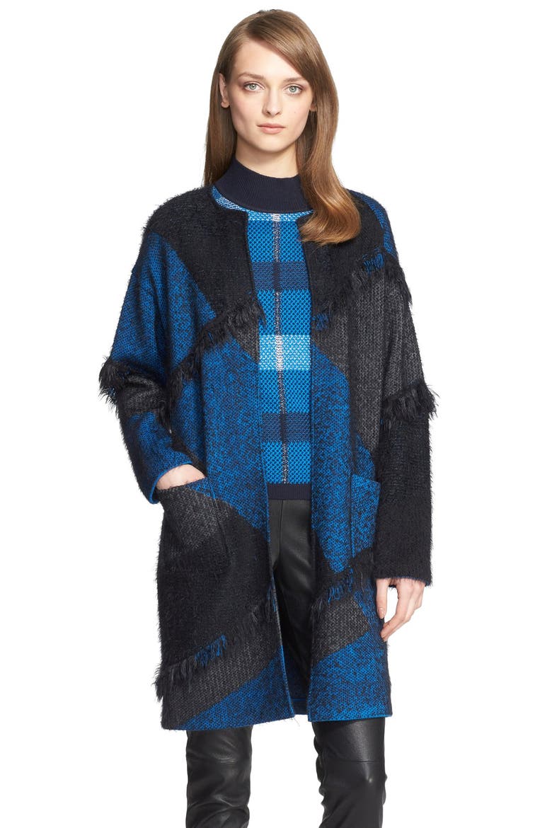 Fringe Trim Plaid Knit Topper, Alternate, color, TAHOE BLUE MULTI