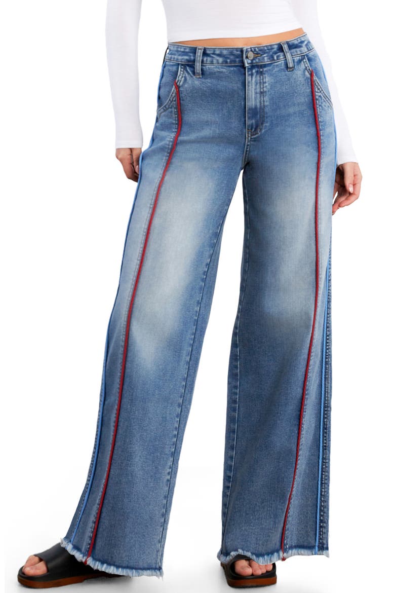 High Waist Wide Leg Piping Jeans, Main, color, RELAXED BLUE