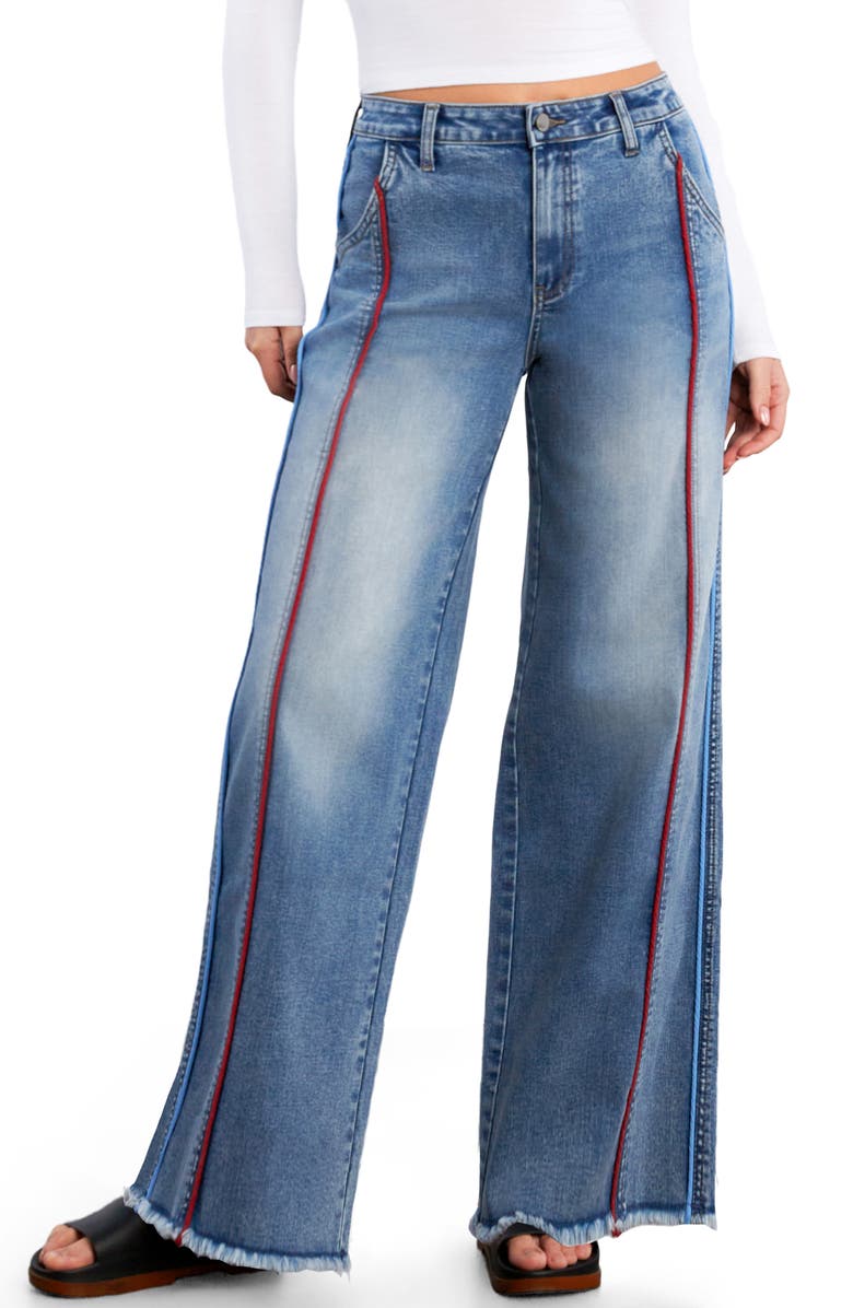 Wash Lab Denim High Waist Wide Leg Piping Jeans, Main, color, Relaxed Blue